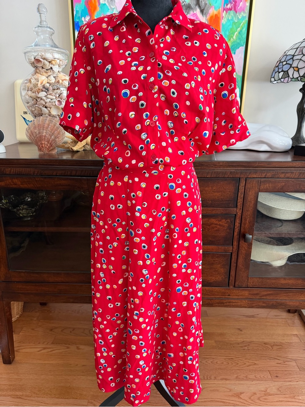 🆕 Koret 2 piece ladies blouse & Skirt set Deadstock 1990s/Y2K size 12 Missy red